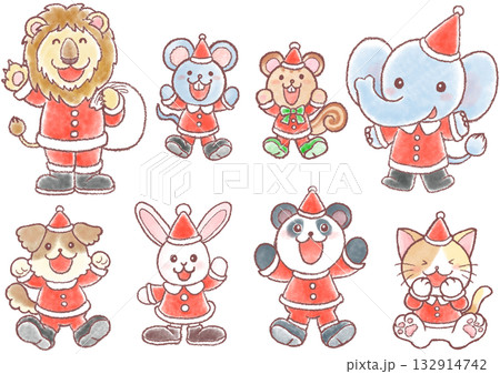 クリスマスの衣装を着たかわいい動物達のイラスト 132914742