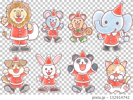 クリスマスの衣装を着たかわいい動物達のイラスト 132914742