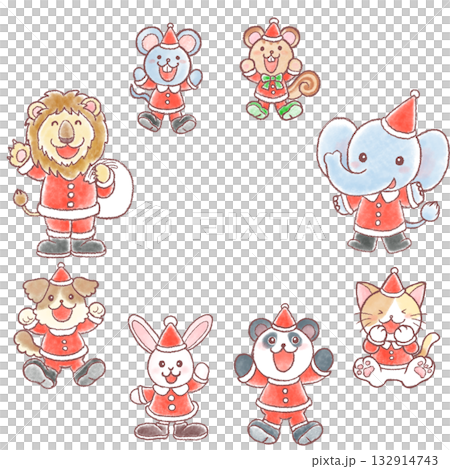 穿著聖誕服裝的可愛動物 穿著聖誕服裝的可愛動物 132914743