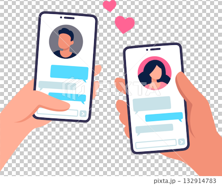 Couple texting on smartphone app 132914783