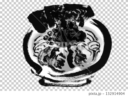 Japanese-style brush-drawn illustration of Iekei Ramen 132914904