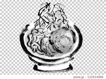 日式水墨畫風格的次郎拉麵插圖 132914906