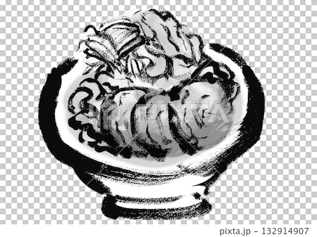 日式水墨畫風格的次郎拉麵插圖 132914907