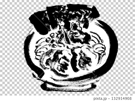 Japanese-style brush-drawn illustration of Iekei Ramen (monochrome) 132914908