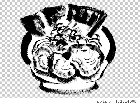 日式水墨畫風格的家慶拉麵插圖（單色） 132914909