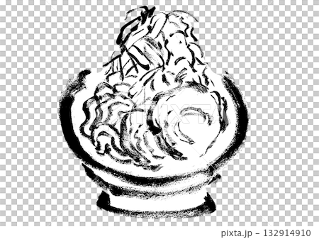 日式水墨畫風格的單色次郎拉麵插圖。 132914910