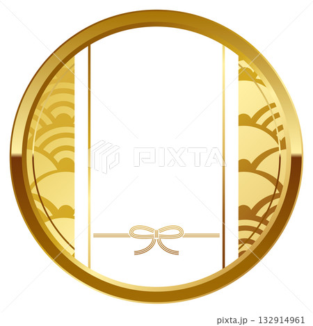 高級感のある蝶結びの和風フレーム　ホワイト＆ゴールド 132914961