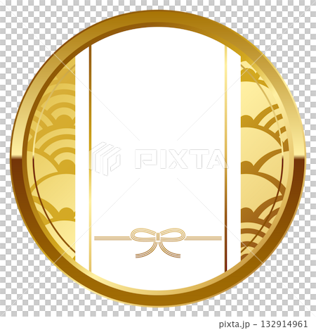 高級感のある蝶結びの和風フレーム　ホワイト＆ゴールド 132914961