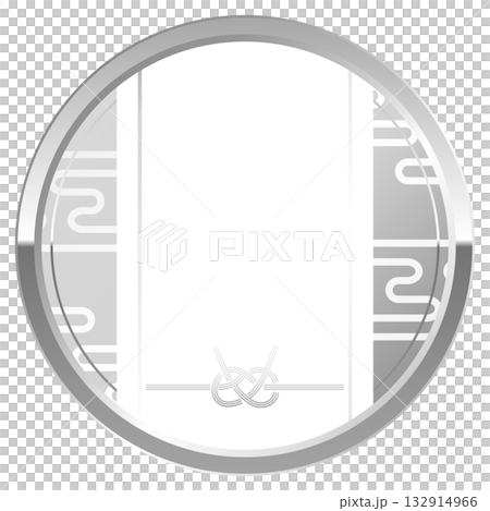 一款奢華的日式相框，飾以淡路結圖案，採用白色和銀色配色。 132914966