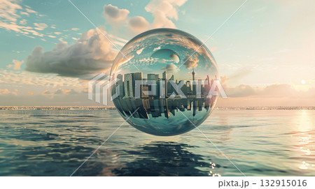 風景が映るキューブ 132915016