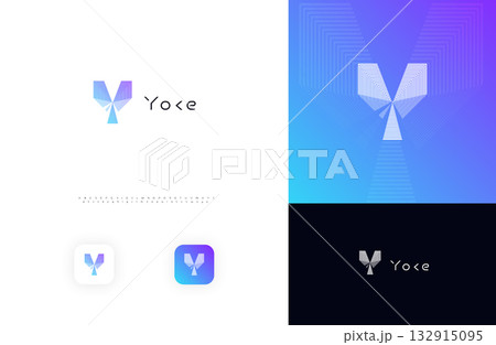Line Geometric Logo Letter Y Monogram Concept Design for Digital Science Architect Technology Startup Business Identity Branding Emblem Label with Modern Sans Serif Font Alphabet. Vector Illustration 132915095