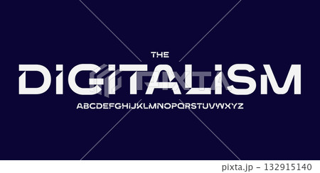 Futuristic digital logo font, sharp sci-fi alphabet. Bold geometric typeface for tech headline, cyberpunk interface, innovation HUD, gaming UI, modern robot display, future design. Vector typography Futuristic digital logo font, sharp sci-fi alphabet. Bold geometric typeface for tech headline, cyberpunk interface, innovation HUD, gaming UI, modern robot display, future design. Vector typography 132915140