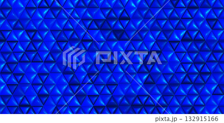 Geometric triangle background vivid blue 3D backdrop. Futuristic tech grid texture for digital technology, data science, fintech, machine learning. Triangular modern pattern. Vector illustration 132915166