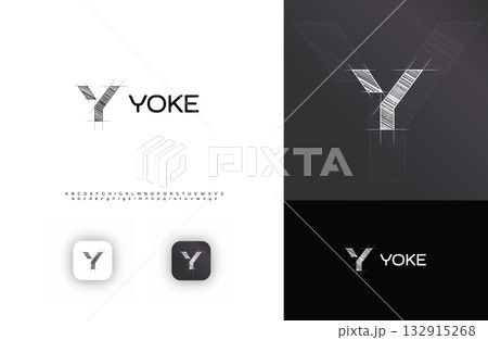 Blueprint Architect Logo, Technical Sketch Architectural LogoType, Grid Letter Y. Building Construct Company Monogram, Real Estate, Architect Engineer Branding with Alphabet Font. Vector Illustration 132915268