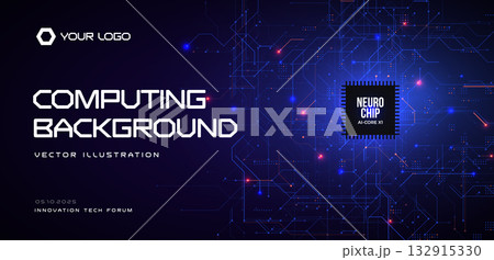 Computing, AI chip, neural circuit board, glowing blue network. Tech hardware background for presentations, websites, IT marketing. Neural processors for computing hardware. Vector illustration Computing, AI chip, neural circuit board, glowing blue network. Tech hardware background for presentations, websites, IT marketing. Neural processors for computing hardware. Vector illustration 132915330