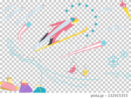 大ジャンプに挑むスキージャンプ競技 – 雪山で飛翔するアスリートと観客 大ジャンプに挑むスキージャンプ競技 – 雪山で飛翔するアスリートと観客 132915353