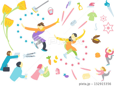 夫婦ペアでこなす活気ある家事育児　ペアスケーティングとのコラボレーション 132915356