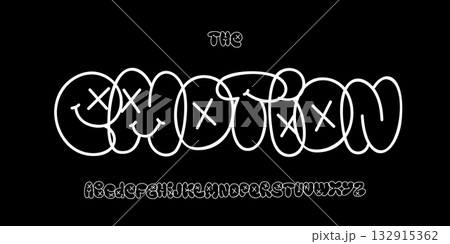 Urban line bubble alphabet, outlined funky font, rebellious graffiti for street logo, comic headline, emo typography, playful typographic design. Vector typeset. 132915362