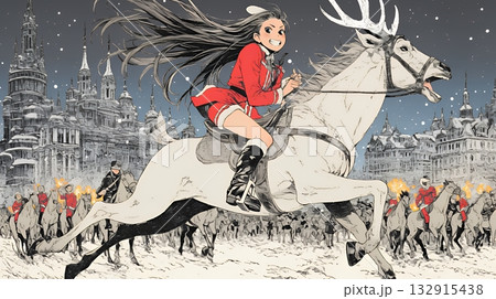 若い女性のサンタクロースが暴走している 若い女性のサンタクロースが暴走している 132915438