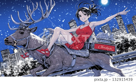 若い女性のサンタクロースが暴走している