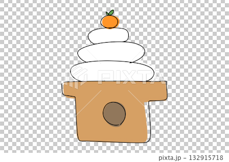 三層鏡餅（年糕）－一幅隨意手繪的極簡主義新年裝飾插圖 132915718