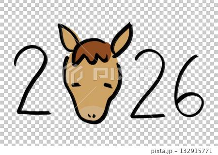 A cute hand-drawn illustration of the year 2026 and a horse's face (variation 2) A cute hand-drawn illustration of the year 2026 and a horse's face (variation 2) 132915771