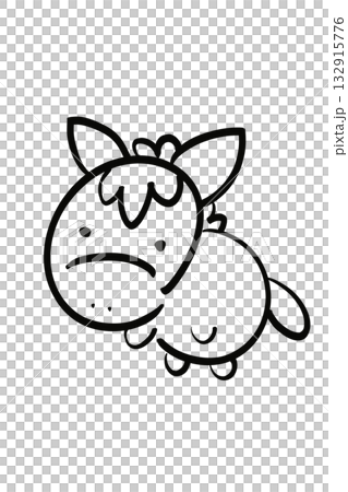 A loose, hand-drawn horse illustration in a round shape 132915776