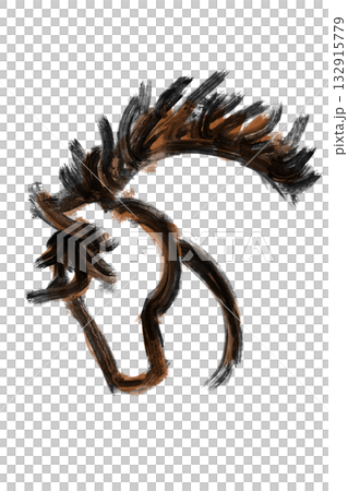 Hand-drawn horse illustration in ink wash style, colored Hand-drawn horse illustration in ink wash style, colored 132915779