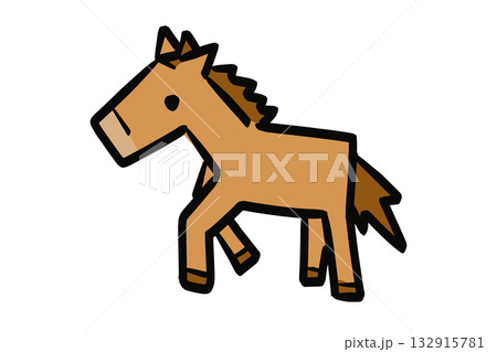 コミカルでポップな手描きの馬(午)のイラスト コミカルでポップな手描きの馬(午)のイラスト 132915781