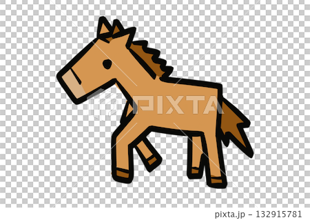 コミカルでポップな手描きの馬(午)のイラスト コミカルでポップな手描きの馬(午)のイラスト 132915781