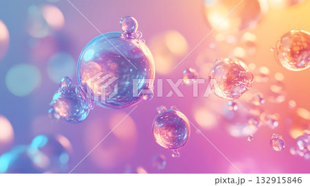 Glossy liquid bubbles floating in colorful abstract space. Glossy liquid bubbles floating in colorful abstract space. 132915846