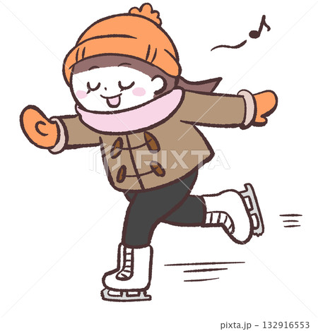 気持ちよさそうにスケート滑る女の子のイラスト 132916553
