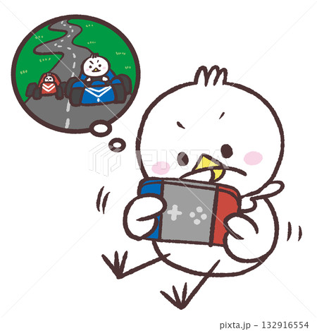 ゲームする白い鳥のイラスト 132916554