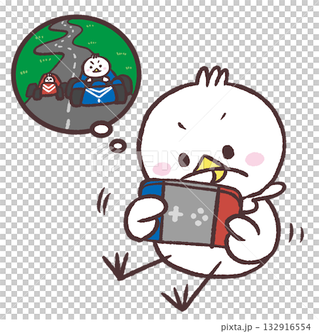 ゲームする白い鳥のイラスト 132916554