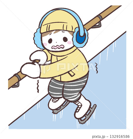 スケートで手すりから離れられない人のイラスト 132916586