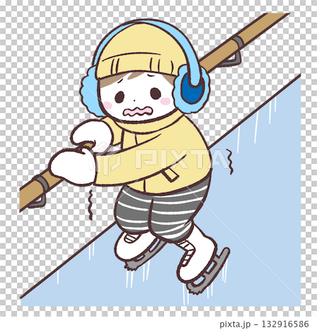 スケートで手すりから離れられない人のイラスト 132916586