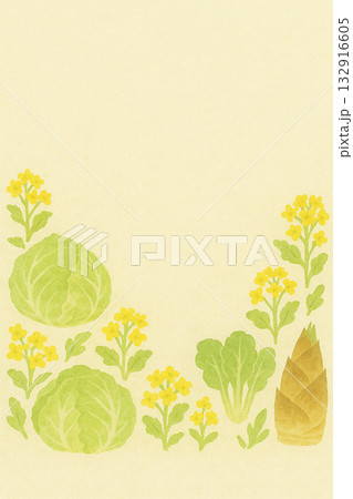 春の野菜シリーズ：半フレーム型の春野菜背景 132916605