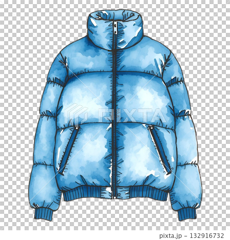 青いダウンジャケットの水彩風イラスト 132916732
