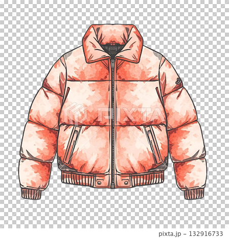 橙色羽絨外套的水彩插圖 132916733