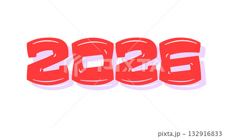 ポップな手書き風「2026」ロゴ(レッド) ポップな手書き風「2026」ロゴ(レッド) 132916833