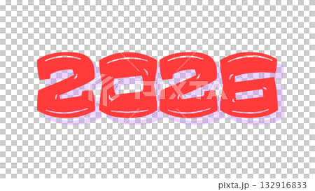 ポップな手書き風「2026」ロゴ(レッド) ポップな手書き風「2026」ロゴ(レッド) 132916833