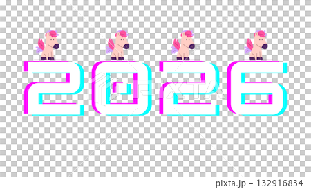 馬和霓虹燈「2026」標誌 馬和霓虹燈「2026」標誌 132916834