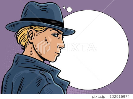 Female detective profile with speech bubble vector illustration Female detective profile with speech bubble vector illustration 132916974