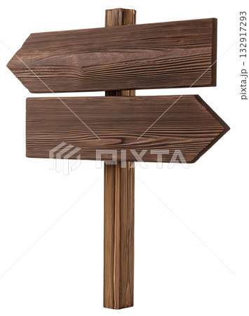 Wooden directional arrow signpost 132917293
