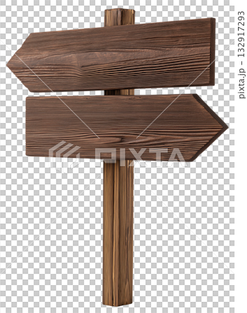 Wooden directional arrow signpost 132917293
