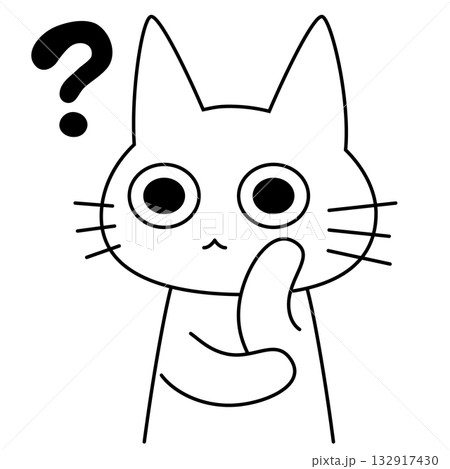 考える表情の白い猫キャラクターのかわいいベクターイラスト 考える表情の白い猫キャラクターのかわいいベクターイラスト 132917430