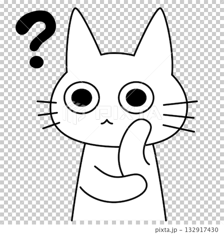 Cute vector illustration of a white cat character with a thinking expression Cute vector illustration of a white cat character with a thinking expression 132917430