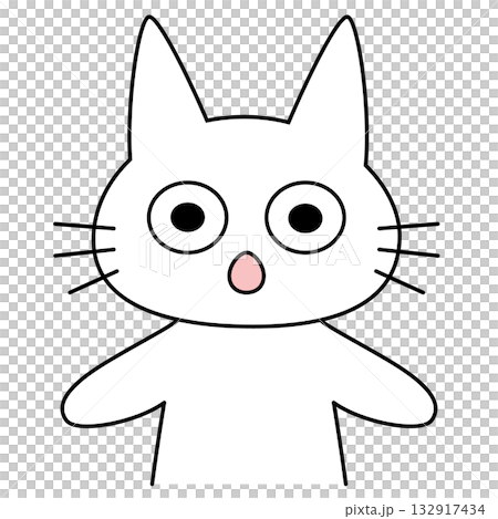 Cute vector illustration of a white cat character with a surprised expression 132917434