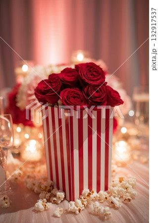 Roses Arranged in a Popcorn Box Decorate a...のイラスト素材 [132917537] - PIXTA