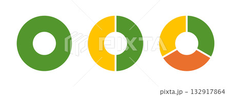 Multicolored donut charts, pies segmented on from 1 to 3 equal parts. Multicoloured diagrams infographic. Circle section graph. Wheels divided in sections. Loading bar mockup. Pie, pizza chart layout Multicolored donut charts, pies segmented on from 1 to 3 equal parts. Multicoloured diagrams infographic. Circle section graph. Wheels divided in sections. Loading bar mockup. Pie, pizza chart layout 132917864
